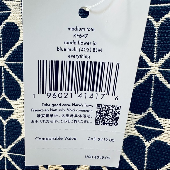 Kate Spade Navy Flower Jacquard Medium Tote Bag used very gently - Picture 10 of 13